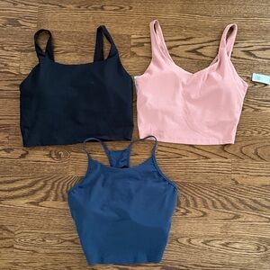 3 old navy built in bra tank tops large new with tags black rib pink rib navy